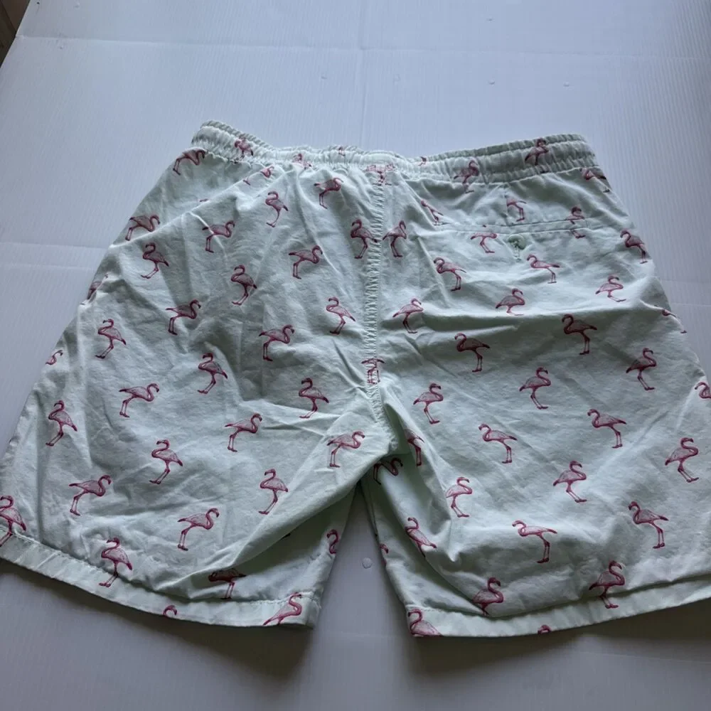 Massive Apparel Men’s Flamingo Print Shorts Size L Mint Green Drawstring Casual